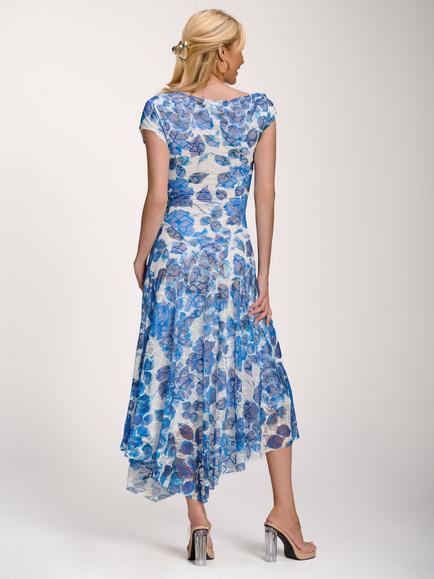 Jolie Moi Printed Lace Asymmetrical Maxi Dress, Blue - view 2, Blue