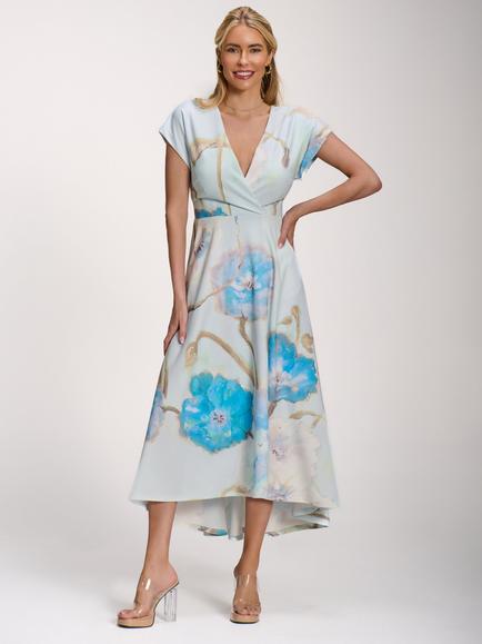 Jolie Moi Floral Scuba Dip Hem Midi Dress, Blue, Blue