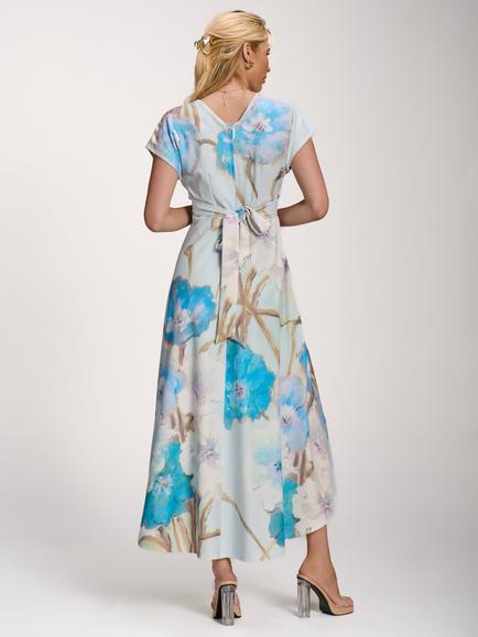 Jolie Moi Floral Scuba Dip Hem Midi Dress, Blue - view 2, Blue