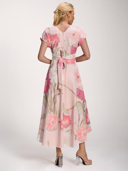 Jolie Moi Scuba Floral Dip Hem Midi Dress, Pink - view 2, Pink