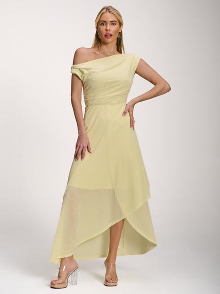 Jolie Moi Textured Asymmetrical Maxi Dress, Butter Yellow, Butter Yellow