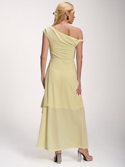 Jolie Moi Textured Asymmetrical Maxi Dress, Butter Yellow - view 2, Butter Yellow