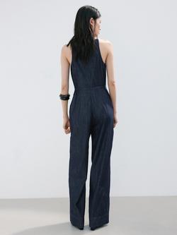 Mango Halterneck Wide Leg Jumpsuit, Soft Blue - view 2, Soft Blue