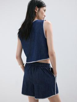 Mango Mid-Rise Scalloped Hem Shorts, Soft Blue - view 2, Soft Blue
