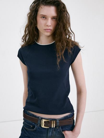 Mango Collar Contrast T-Shirt, Navy
