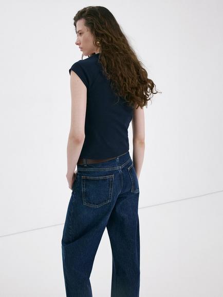 Mango Collar Contrast T-Shirt - view 2, Navy