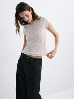 Mango Detailed T-Shirt, Beige, Beige