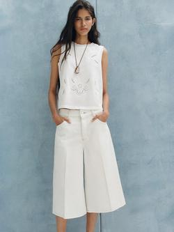 Mango Sleeveless Embroidered Boxy Top, Cream, Cream