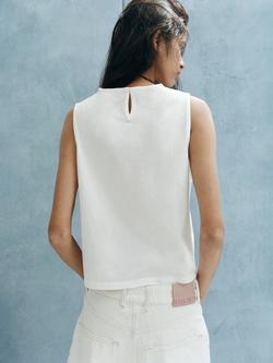 Mango Sleeveless Embroidered Boxy Top, Cream - view 2, Cream