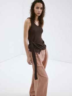 Mango Tie-Waist V-Neck Knit Top, Chocolate, Chocolate