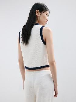 Mango V-Neck Tie Front Cropped Knit Vest Top, Beige - view 2, Beige