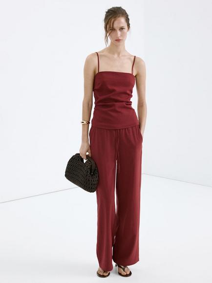 Mango Riga Square Neck Camisole, Red, Red