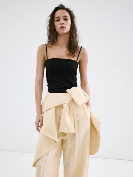 Mango Riga Square Neck Camisole, Black, Black