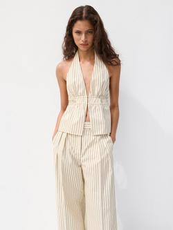 Mango Tatin Striped Halterneck Peplum Top, Yellow, Yellow