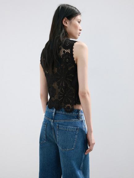 Mango Crochet Top, Black - view 2, Black