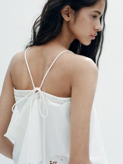 Mango Broderie Cami Top, Cream - view 2, Cream