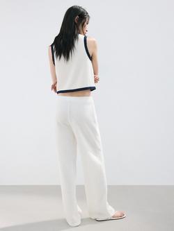 Mango Mid Rise Knit Wide Leg Trousers, Beige - view 2, Beige