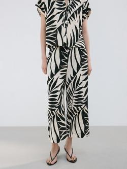 Mango Leaf Print Wide Leg Culottes, Beige/Black, Beige/Black
