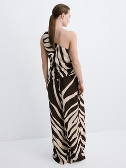 Mango Draped Mid Rise Wide Leg Trousers, Brown - view 2, Brown