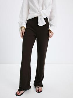 Mango Mid Rise Textured Knit Trousers, Brown, Brown