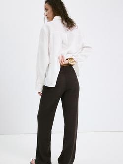 Mango Mid Rise Textured Knit Trousers, Brown - view 2, Brown