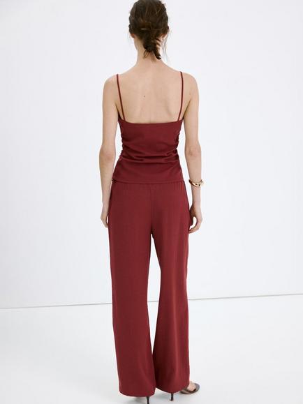 Mango Relaxed Drawstring Trousers, Red - view 2, Red
