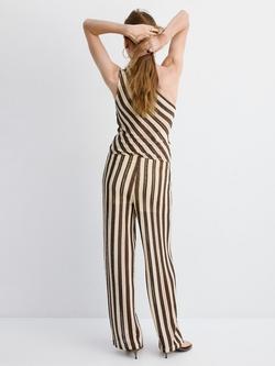 Mango Striped Crochet Wide Leg Trousers, Brown - view 2, Brown