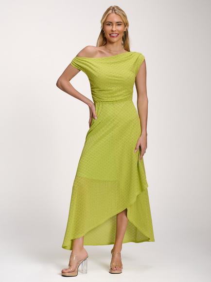 Jolie Moi Textured Asymmetrical Maxi Dress, Lime, Lime