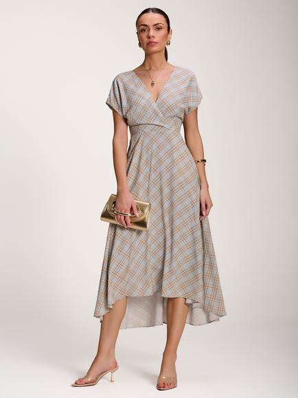 Jolie Moi Check Dip Hem Maxi Dress, Blue