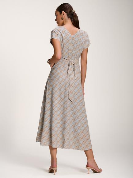 Jolie Moi Check Dip Hem Maxi Dress - view 2, Blue