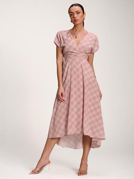 Jolie Moi Check Dip Hem Maxi Dress, Pink