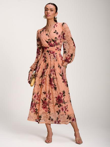 Jolie Moi Lace Pleated Maxi Dress, Coral, Coral