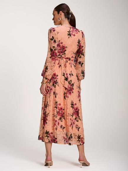 Jolie Moi Lace Pleated Maxi Dress, Coral - view 2, Coral