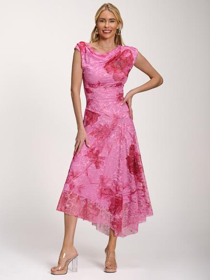 Jolie Moi Lace Floral Asymmetrical Maxi Dress, Pink, Pink