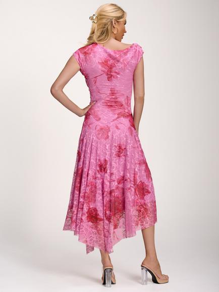 Jolie Moi Lace Floral Asymmetrical Maxi Dress, Pink - view 2, Pink