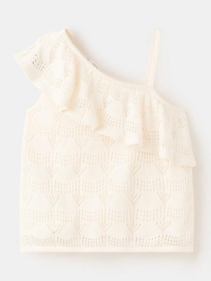 Mango Kids' Asymmetrical Ruffled Neck Sleeveless Top, Off White - view 2, Off White