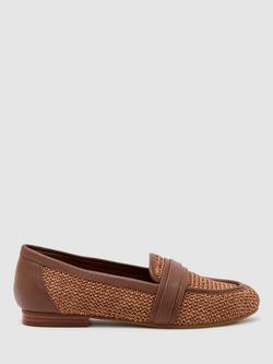 Reiss Liv Woven Raffia Loafers, Tan, Tan