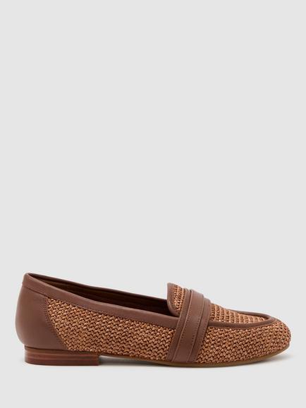 Reiss Liv Woven Raffia Loafers, Tan, Tan