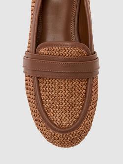 Reiss Liv Woven Raffia Loafers, Tan - view 2, Tan