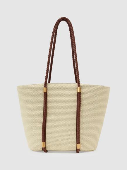 Reiss Rae Twin Handle Floral Tote Bag, Natural - view 2, Natural