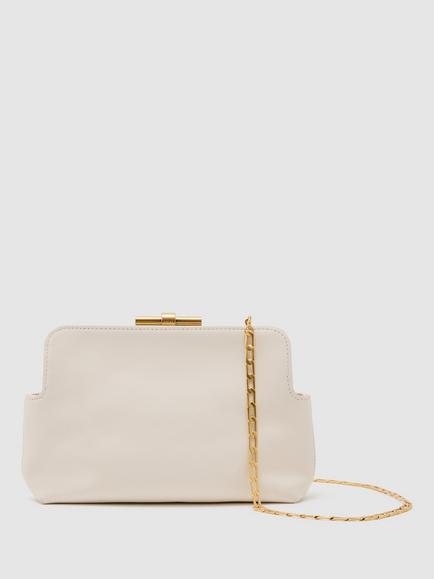 Reiss Bethany Leather Frame Clutch Bag, White, White