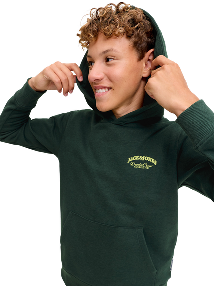 Jack & Jones Kids' Ebrandes Cotton Rich Back Print Hoodie, Scarab - view 2, Scarab