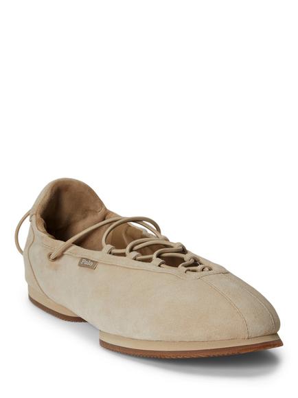 Polo Ralph Lauren Suede Lace Up Ballerina Trainers, Camel - view 2, Camel