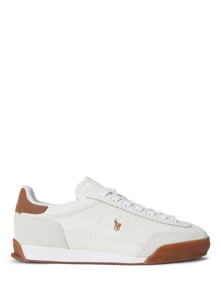 Polo Ralph Lauren Hester Leather Lace Up Trainers, White/Tan, White/Tan
