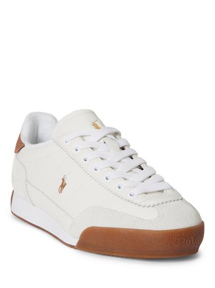 Polo Ralph Lauren Hester Leather Lace Up Trainers, White/Tan - view 2, White/Tan
