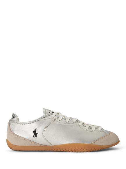 Polo Ralph Lauren Leather Lace Up Trainers, Silver, Silver