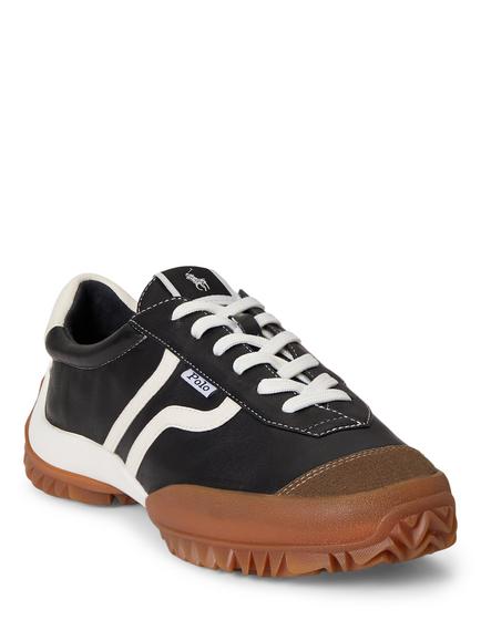 Polo Ralph Lauren Tread Leather Low-Top Trainers, Black - view 2, Black