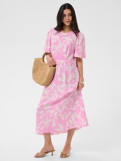 KAFFE Marlo Leaf Print Midi Dress containing LENZING™ ECOVERO™ Viscose, Pink Frosting/Chalk, Pink Frosting/Chalk