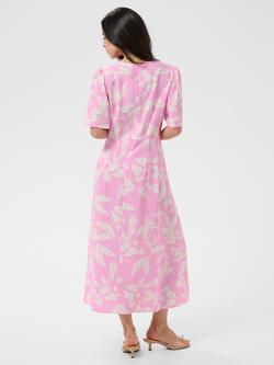 KAFFE Marlo Leaf Print Midi Dress containing LENZING™ ECOVERO™ Viscose, Pink Frosting/Chalk - view 2, Pink Frosting/Chalk