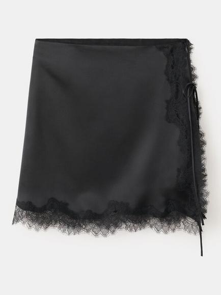 Mango Lace Trim Wrap Mini Skirt, Black, Black